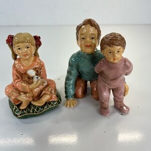 Vtg 2002 Grandeur Noel Santa Scene Christmas Replacement Girl Boy Dad Figure